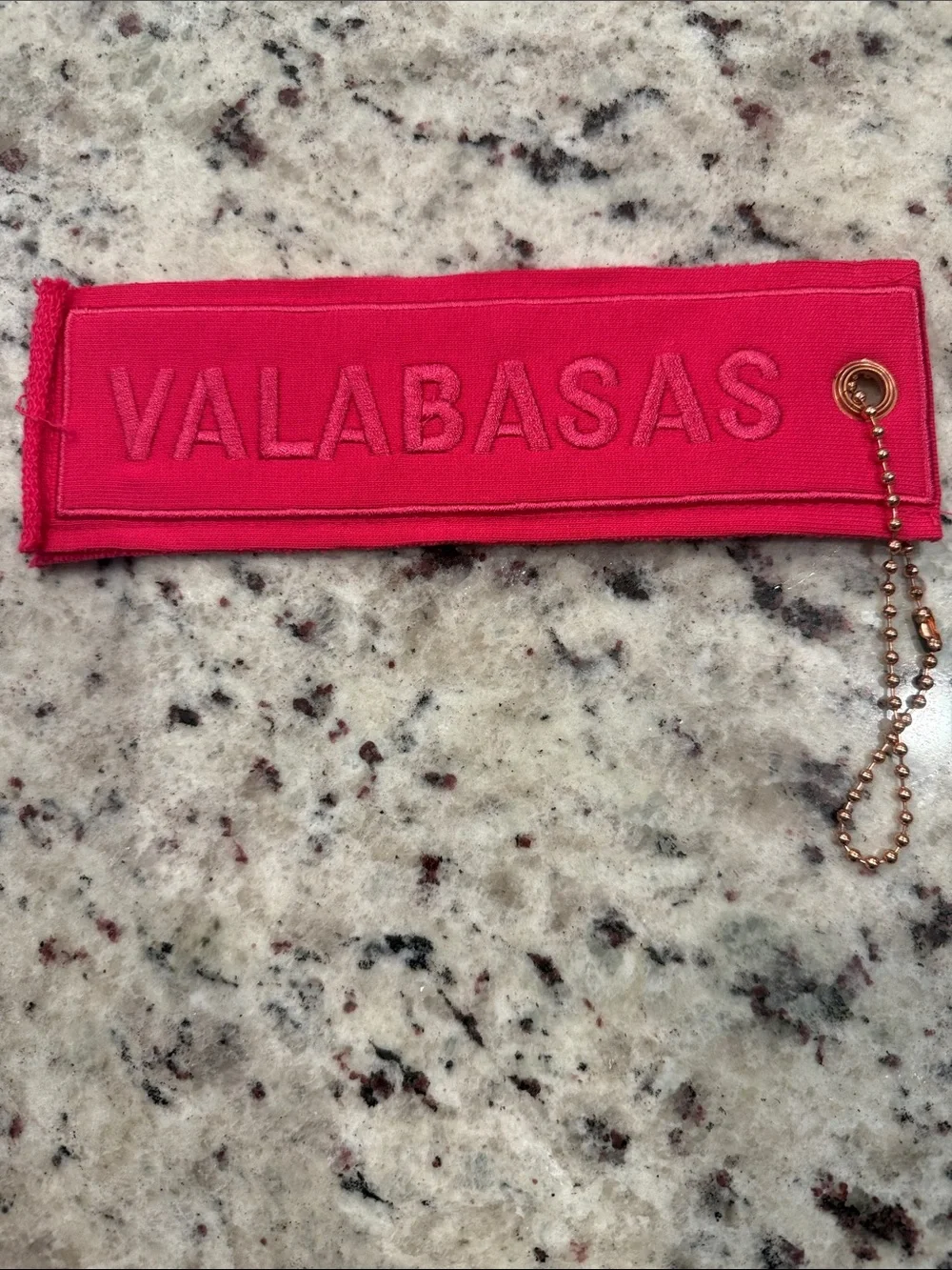 Valabasas Hot Pink Fabric Keychain Tag with Gold-Tone Chain